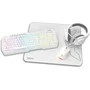 Krom Pack Gaming Kenta - Kit 4 en 1 RGB con Teclado de Membrana Anti-Ghosting, Ratón 7200 DPI, Auriculares 50 mm y Alfombrilla Grande Blanco
